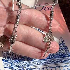 Silver Cross & Virgin Mary Dangle Earrings
